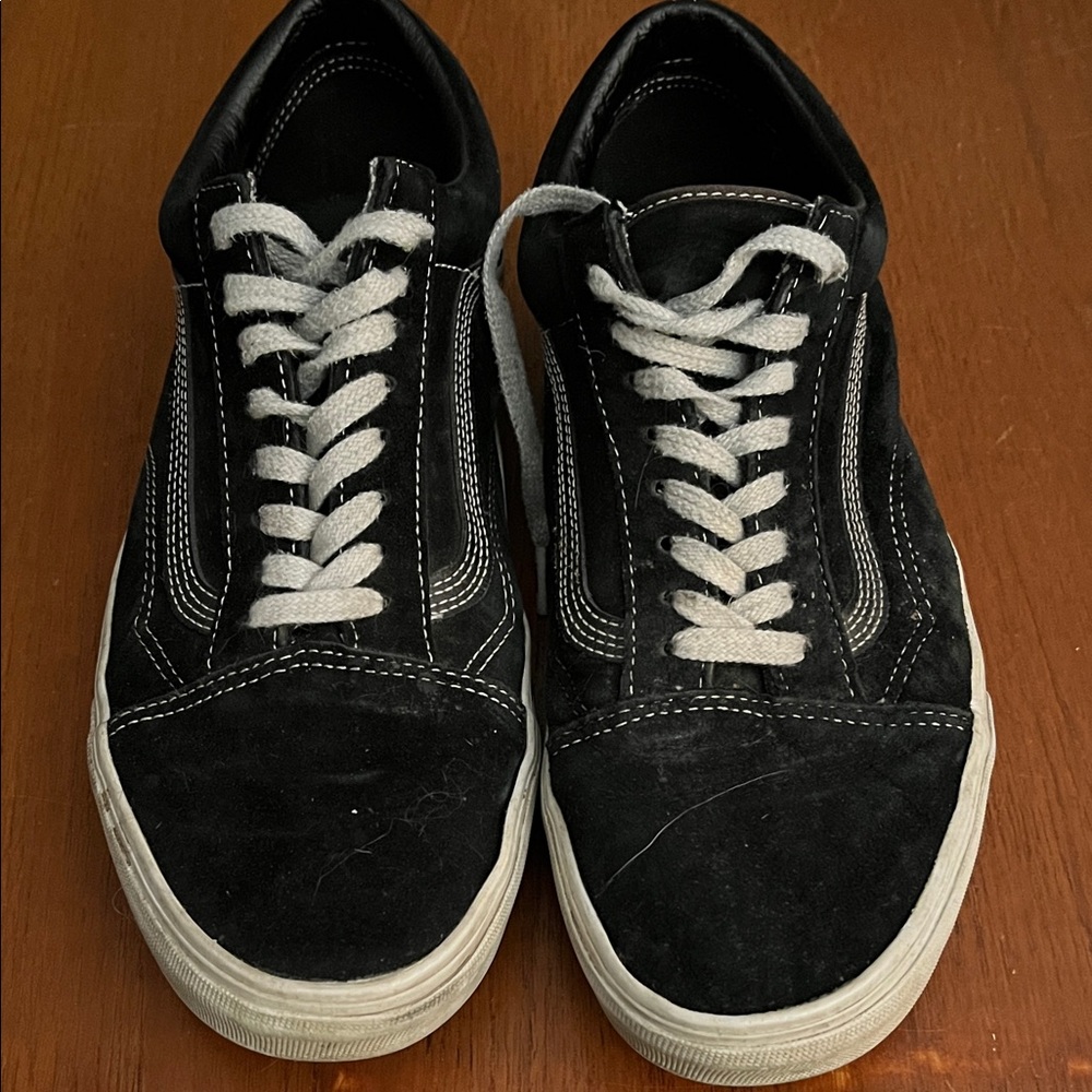 Vans Black Suede Low-Top Sneakers with White Accents
